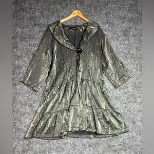 Connie Metallic Olive-Green Tiered Midi Dress Size Large